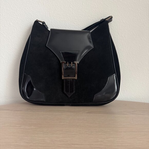 A. Testoni Suede And Patent Leather Black Shoulder Bag - Picture 15 of 15